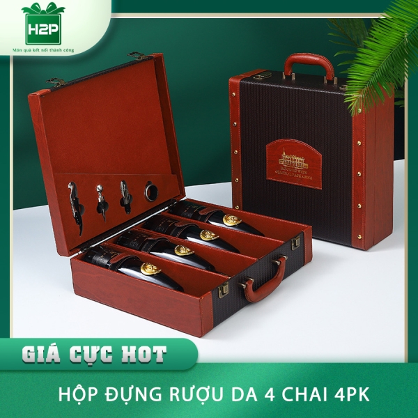 HỘP RƯỢU DA 4 CHAI HDRD-48